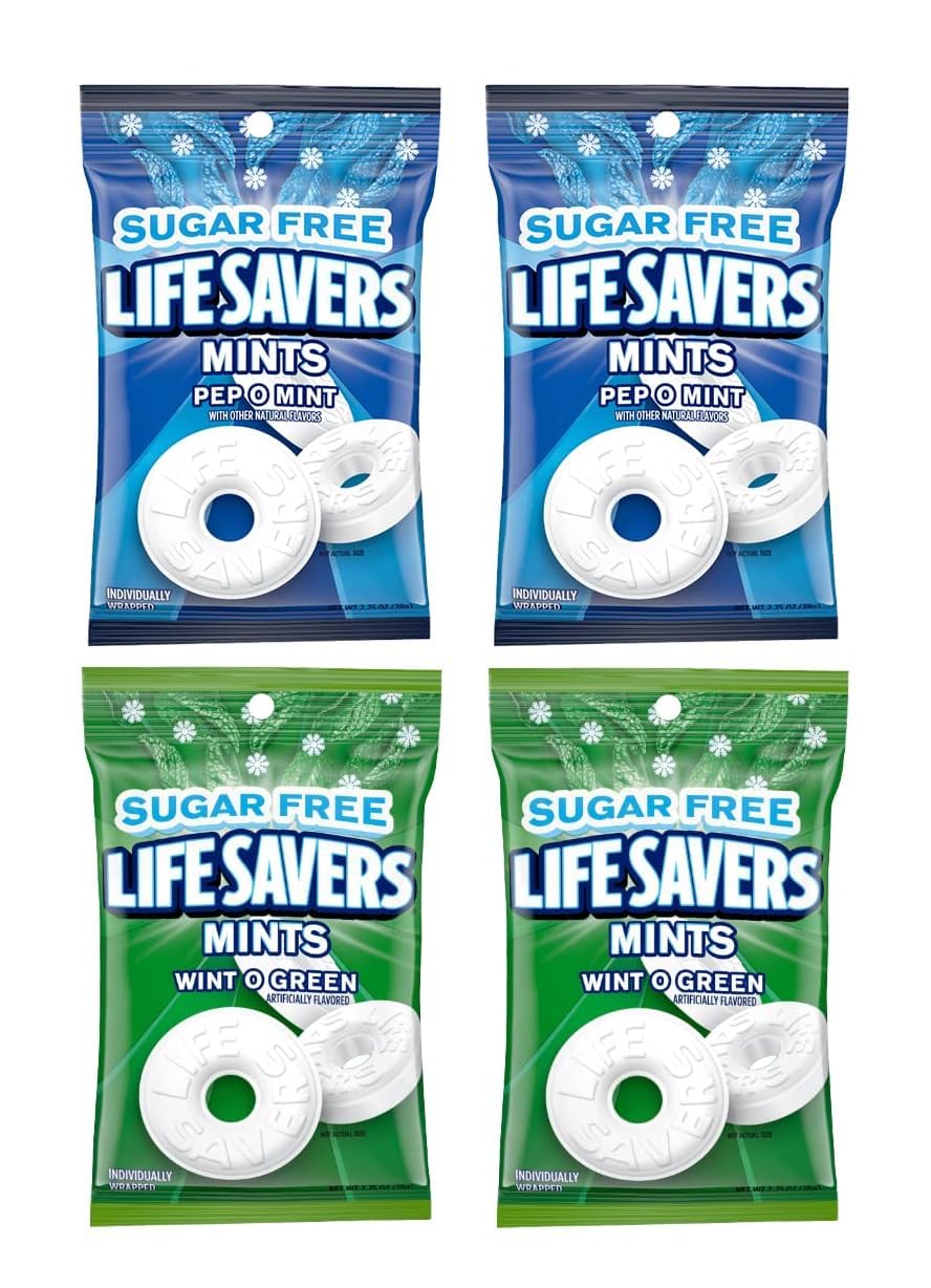 Lifesaver Mint Variety Pack of 4-2 of Each - Pep O Mint and Wint O Green - Individually Wrapped - Enjoy Anywhere and Anytime