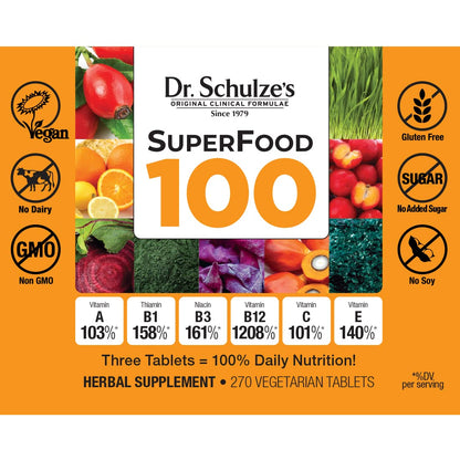 Dr. Schulze's | SuperFood 100 | Vitamin & Mineral Herbal Concentrate | Dietary Supplement