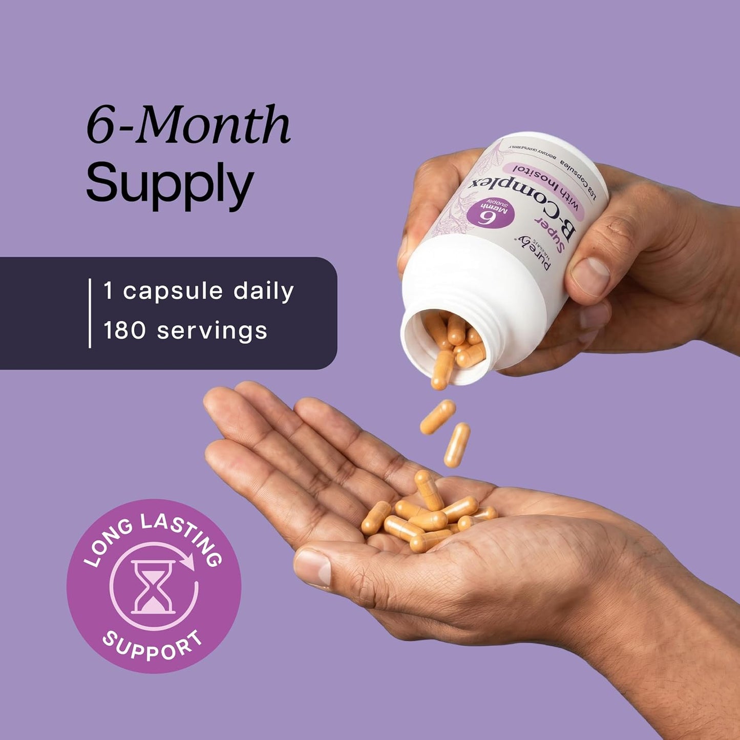 Vitamin B Complex, B1, B2, B3, B5, B6, B7, B9, B12 Inositol, 6 Month Supply | Energy Immune & Nervous System Support, Super B Complex Vitamins for Women & Men, One-A-Day, Vegan & Non-GMO, 180 Capsules