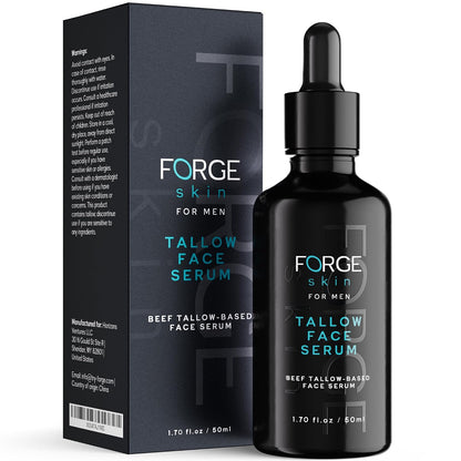 Forge Skin® Men's Anti-Aging Face Care Routine | Beef Tallow Balm Moisturizer + Nourishing Cleanser Exfoliating Face Wash + Hydration Wrinkle Defense Serum + Mineral Tallow Sunscreen SPF 30