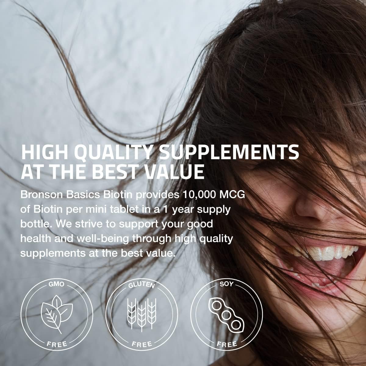 Bronson Biotin 10,000mcg Hair Skin and Nails Vitamins, 150 Tablets | Vegetarian Beauty Support, Non-GMO, Gluten-Free, Soy-Free, Supports Healthy Hair, Skin and Nails