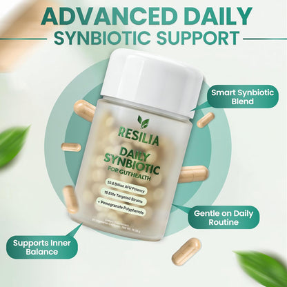 Resilia Synbiotic Probiotic + Prebiotic Supplement for Women & Men – 53.6 Billion AFU, 18 Strains, Shelf-Stable Capsules with Polyphenols, Digestive & Gut Balance Support, 60 Capsules