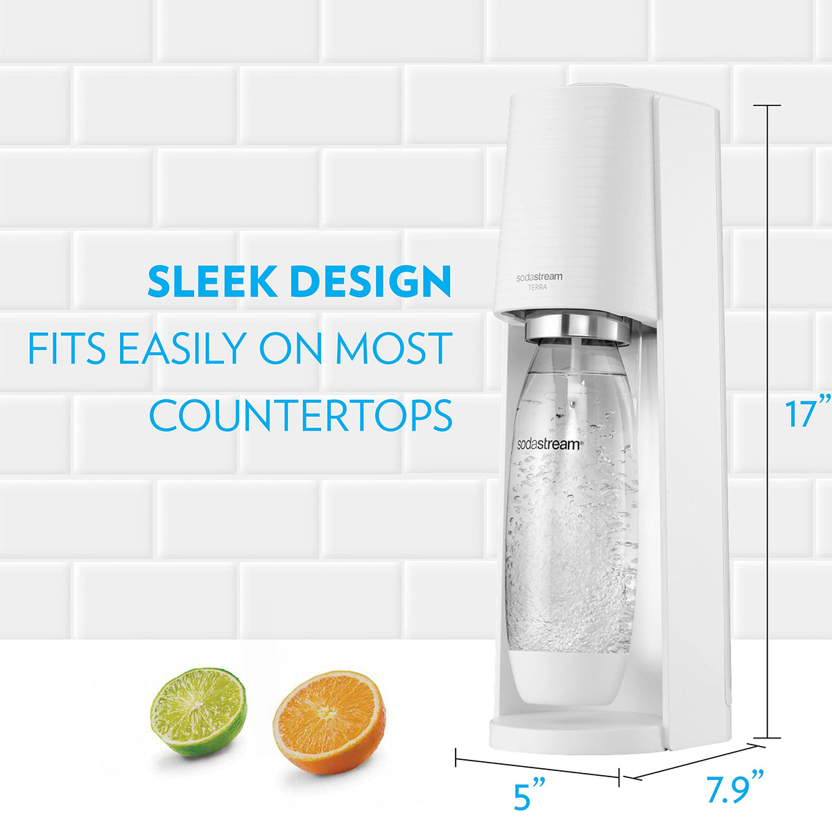 SodaStream Terra Sparkling Water Maker (White) with CO2, DWS Bottle and Bubly Drop