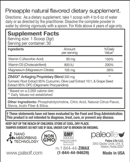 ZIMAX Junior Super Antioxidant for Children and Adolescents Between 4 and 16 Years, 100% Natural with Vitamin C, Magnesium, Vitamin D3,Curcumin, Ginger and Minerals