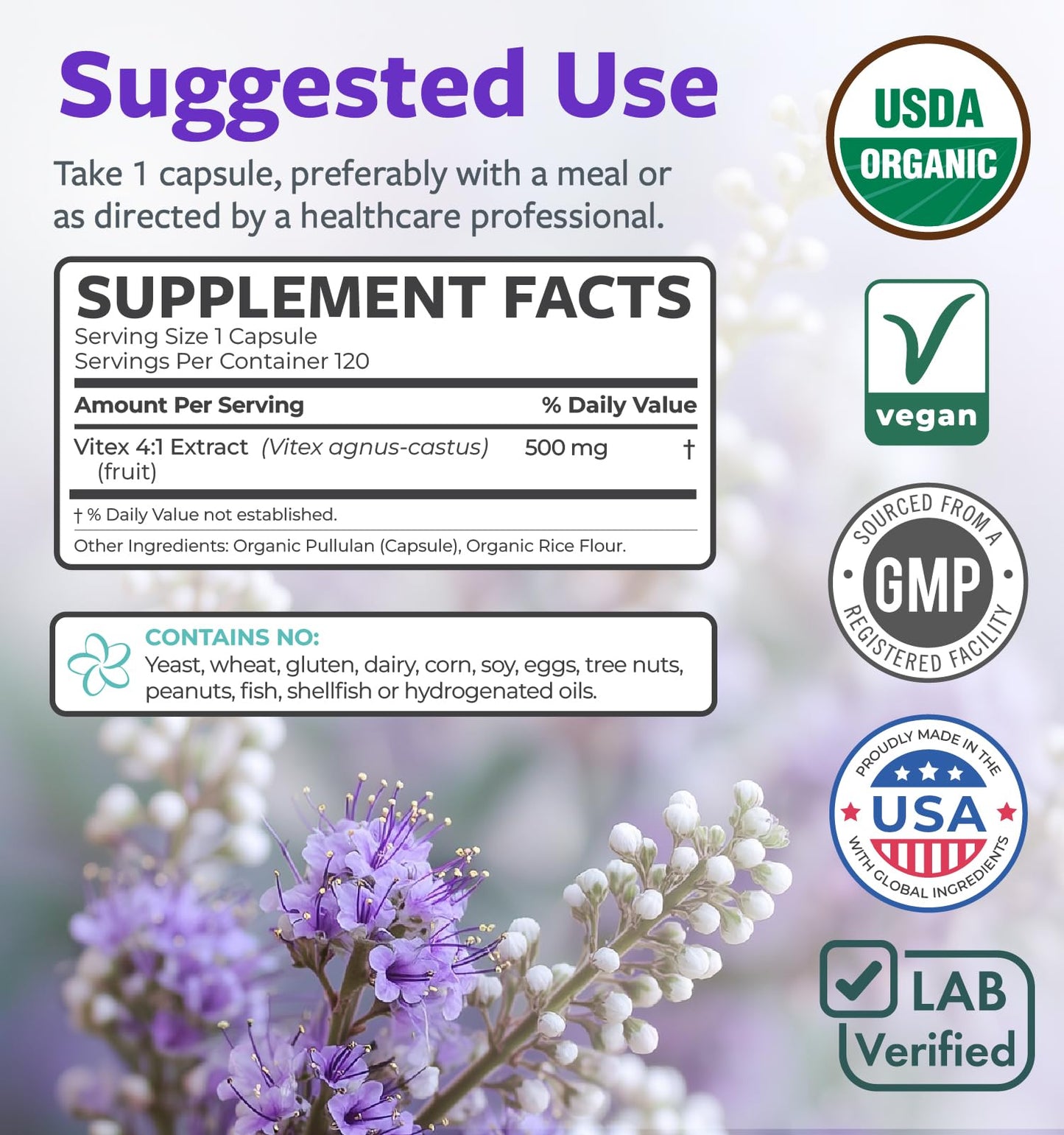 Organic Vitex Chasteberry Supplement for Women - High Strength Chaste Tree Berry Extract Supports Hormone Balance for Women from PMS to Menopause - Filler Free Vegan & Non-GMO (2 Month Supply)