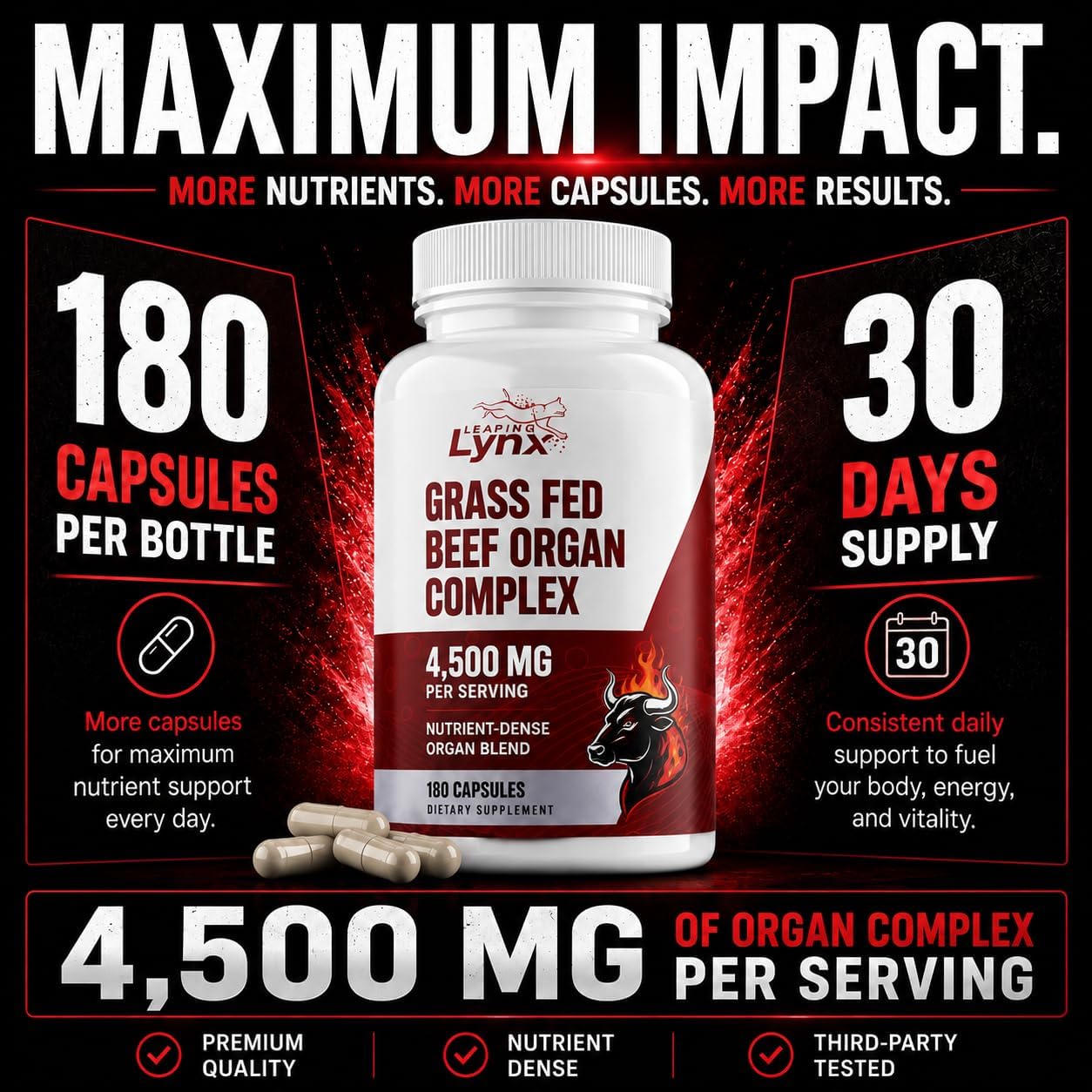 Grass Fed Beef Liver Capsules 4,500 mg – Desiccated Beef Liver Supplement – 180 Liver Capsules – Grassfed Beef Organ Supplement – Energy, Iron & Ancestral Whole Food Support – Non-GMO, ISO-Certified