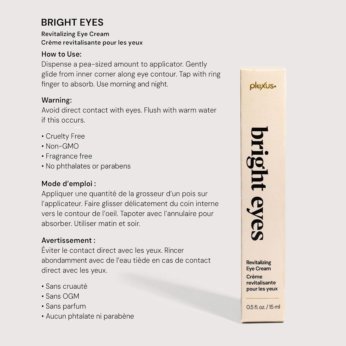Plexus Bright Eyes™ Revitalizing Eye Cream | 0.5 Fl Oz / 15 ml | Advanced Peptide Complex, Caffeine & Vitamin C for lifting, depuffing, and hydrating the delicate eye area