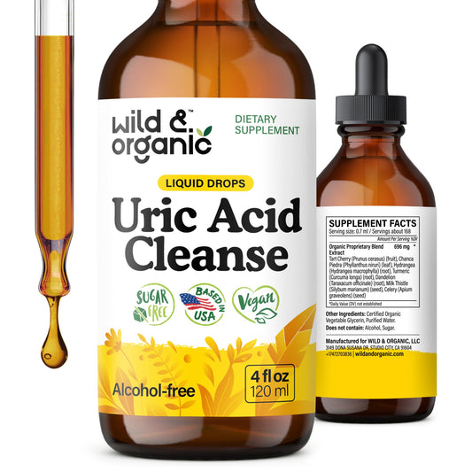 Wild & Organic Uric Acid Cleanse Liquid Drops - Tart Cherry, Turmeric, Celery, Chanca Piedra, Dandelion Root Extract Complex - Uric Acid Supplement - Vegan, Sugar & Alcohol-Free Tincture - 4 fl oz