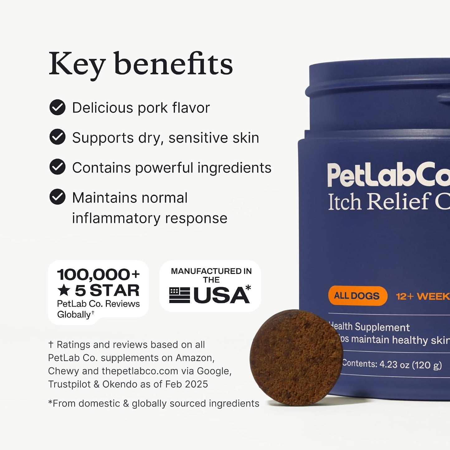 PetLab Co. Itch Relief Chews for Dogs, 30 Soft Chews, Pork | Omega 3-6-9, turmeric, and honey to support dry skin, coat health and immune balance daily