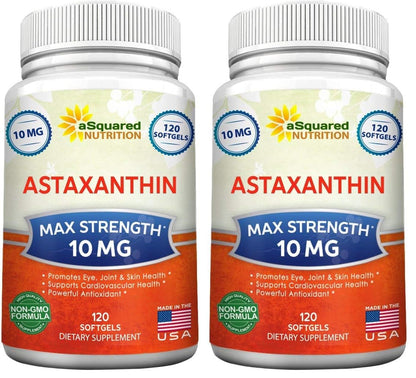 aSquared Nutrition Astaxanthin Supplement - Natural Astaxanthin Pills from Haematococcus Pluvialis Extract for Pure Energy - Max Strength 10mg - 120 Softgels