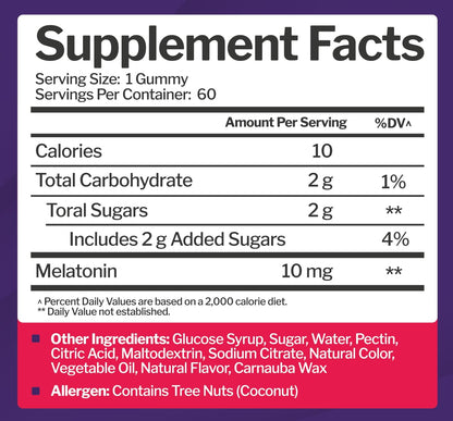 Melatonin 10mg Gummies with 10mg of Melatonin Per Gummy (60 Servings) | Maximum Strength Sleep Support for Adults - Gluten-Free, Vegetarian, Great Tasting Mixed Berry Flavor - 60 Servings
