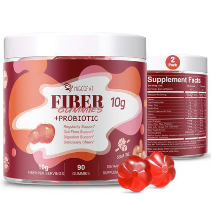 Migcopat Fiber Gummies with Probiotics,10G Fiber per Serving No Sugar Added Apple Flavor, with 10 Billion CFU Probiotics Blend, Apple Cider Vinegar, Vitamin C, Inulin, Bloating Support 90 Count