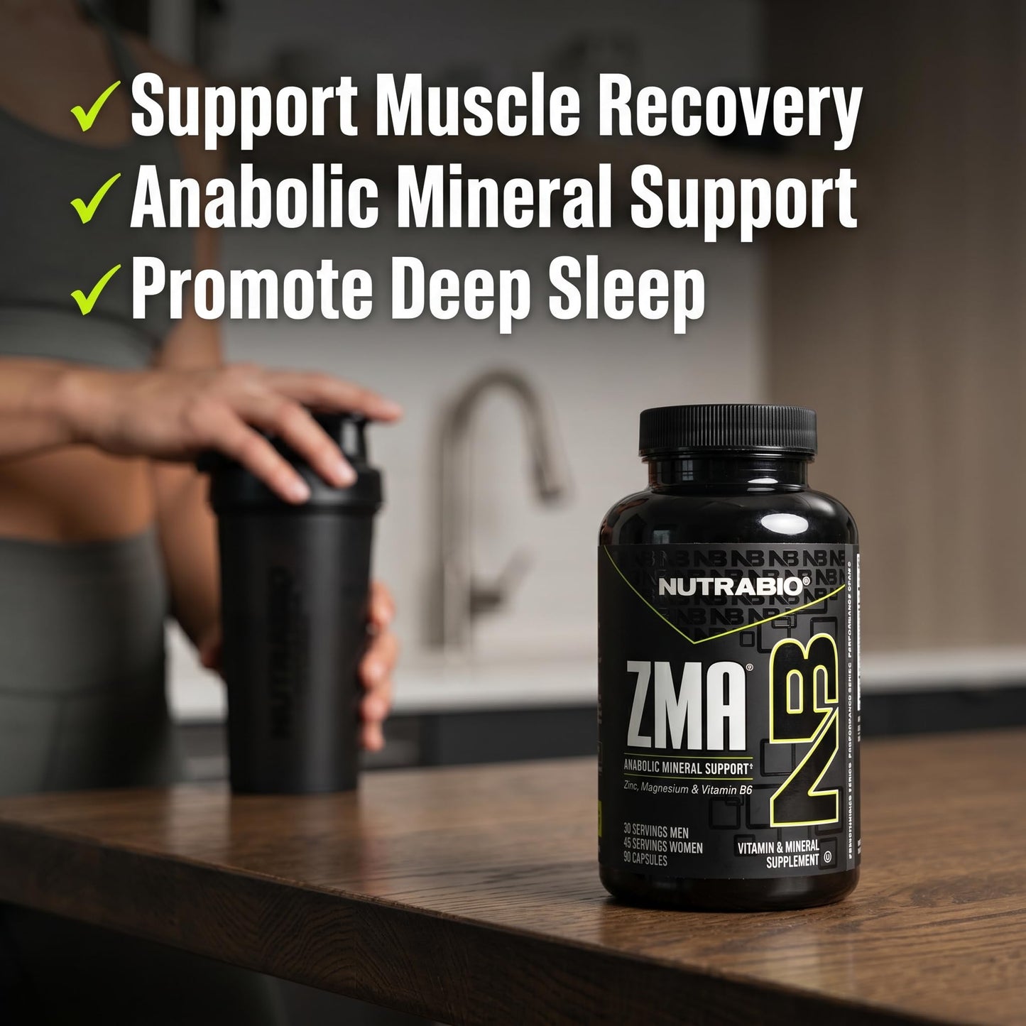 NutraBio ZMA Supplements for Men & Women- Zinc Magnesium Supplements to Support Hormone Levels, Peak Performance, Sleep, Muscle Recovery, Immune Health, 180 Ct.