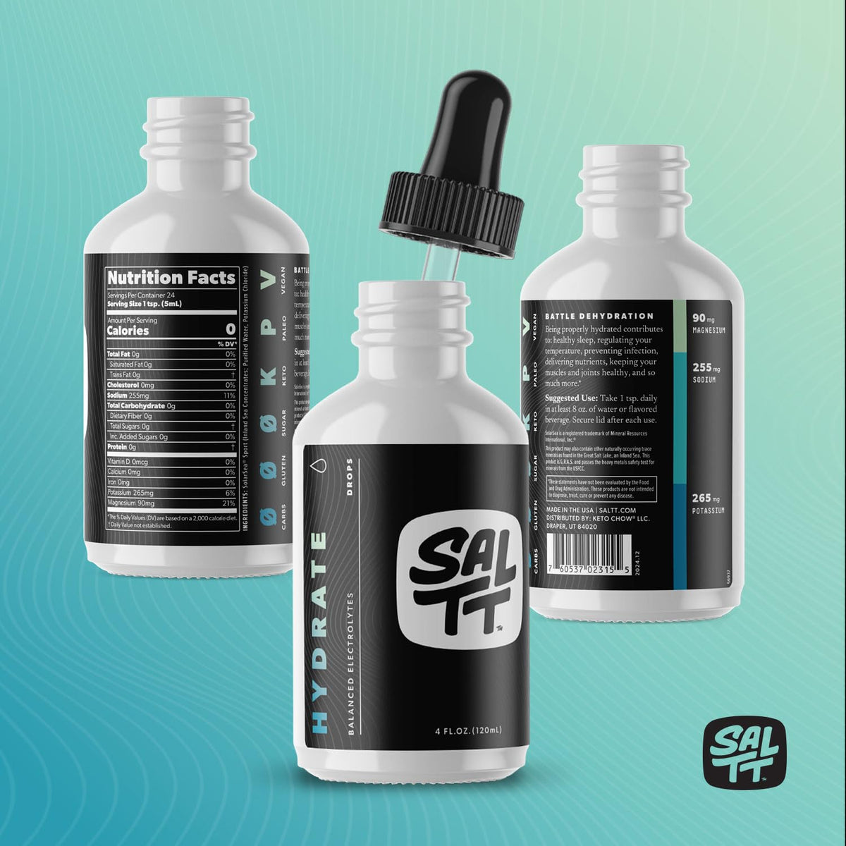 SALTT Hydrate Electrolyte Drops, Unflavored, Refill Size, 8.3 oz