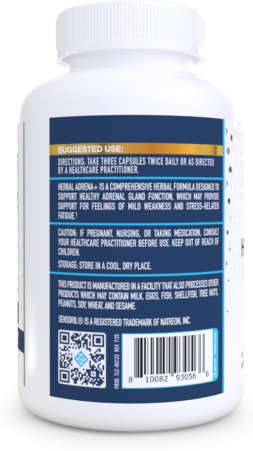 NuEthix Formulations Herbal Adrena+, Adrenal Support Supplements for Women & Men, Cortisol Support, Improve Energy Levels & Mood, Includes Cordyceps & Ashwagandha, Non-GMO, Gluten Free, 30 Servings