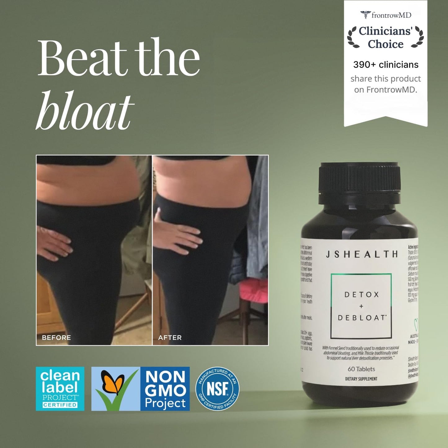 JSHealth Detox + Debloat. Bloating Relief for Women, 60 Tablets | Nutrionist-Formulated, Made with Milk Thistle, Turmeric, and Fennel. Liver Health and Gut Support.