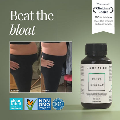 JSHealth Detox + Debloat. Bloating Relief for Women, 60 Tablets | Nutrionist-Formulated, Made with Milk Thistle, Turmeric, and Fennel. Liver Health and Gut Support.