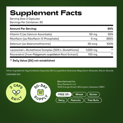 Cata-Kor Liposomal Glutathione 1000mg – Ultra High Absorption with Resveratrol, Vitamin C, Selenium & Vitamin B2 – Antioxidant Support for Immune Support & Healthy Aging – (60 Count (Pack of 1))