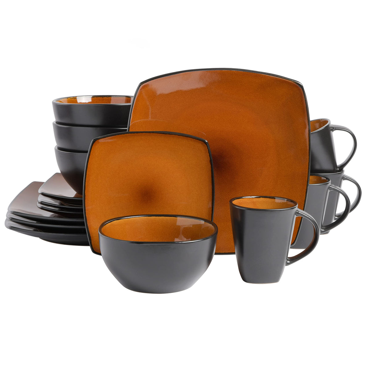 Gibson Soho Lounge Square Reactive Glaze Stoneware Dinnerware Set, Service for 4 