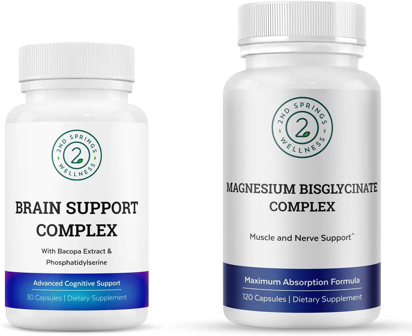 Magnesium Bisglycinate + Brain Support Complex Bundle | Focus, Memory, Calm, Cognitive Function, Muscle Relaxation & Daily Wellness