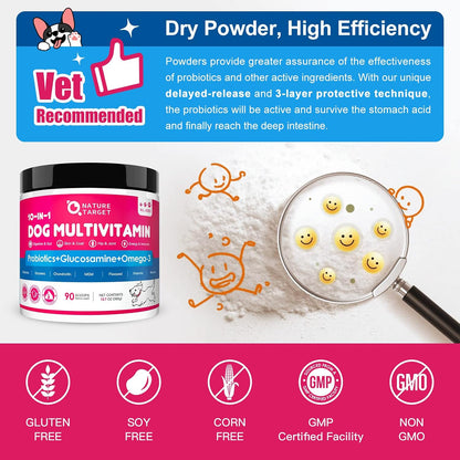 NATURE TARGET Dog Vitamins Powder, Probiotics & Digestive Enzymes for Gut Health, Glucosamine & Chondroitin & Omega 3, Complete Supplement for Homemade Dog Food, Joint & Skin & Immune Support | Probiotics & Digestive Enzymes for Gut Health, Glucosamine &