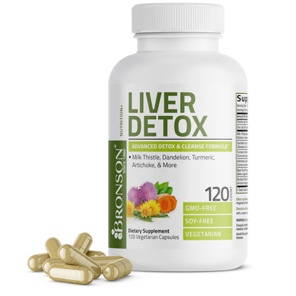Bronson Liver Detox Advanced Detox & Cleansing Formula 60 Capsules | Liver Health Support with Milk Thistle, Dandelion Extract, Turmeric, Artichoke Leaf & Beet Root, Non-GMO, Soy-Free