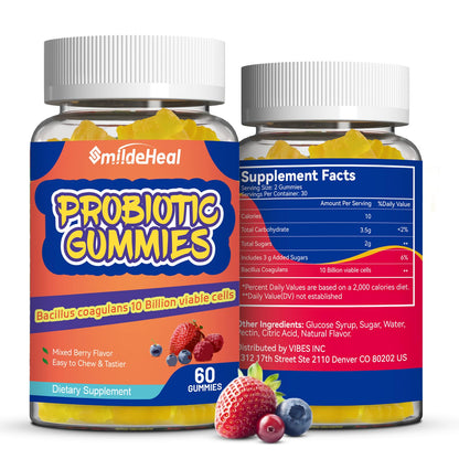 Probiotic Gummies for Digestive Health 10 Billion CFU Bacillus 60 Count | Probiotic Gummies for Digestive Health 10 Billion CFU Bacillus Coagulans Immune & Digestive Support for Men & Women 60 Count
