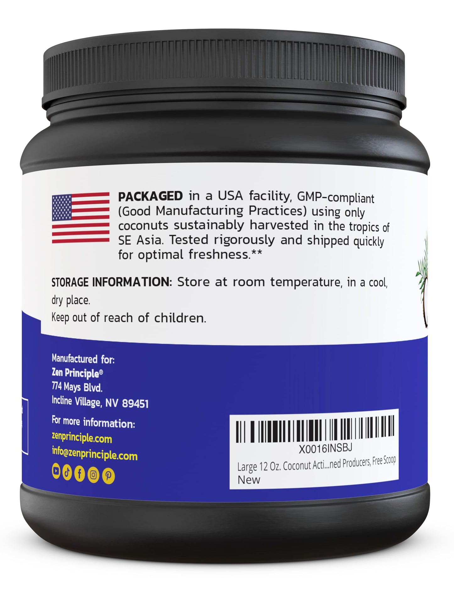 Zen Principle Coconut Activated Charcoal Powder. Whitens Teeth, Rejuvenates Skin and Hair, Supports Better Digestion. USA-Owned Producers, 2.5 lb