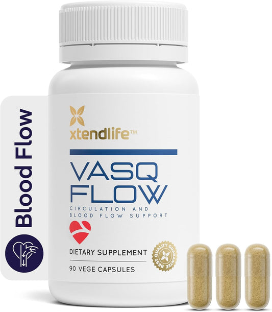 Xtendlife VasQFlow Nitric Oxide Booster - for Circulation, Blood Flow, Heart & Muscle Support-with Red Spinach Extract & Aged Garlic - 1 Month Supply (90 Count)