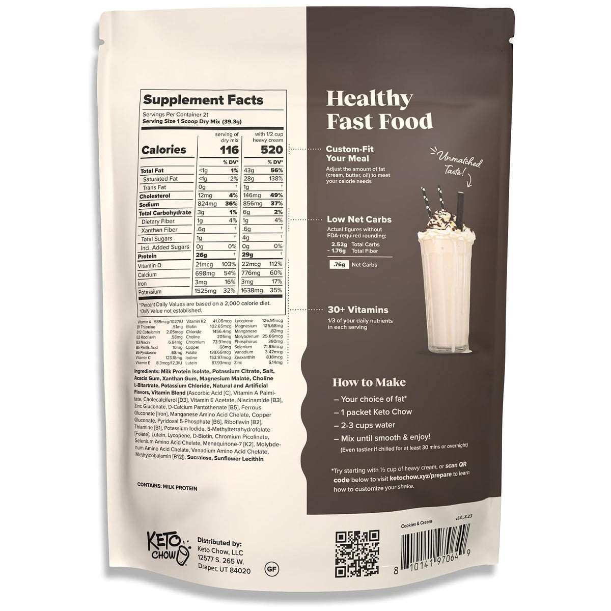Keto Chow Chocolate Meal Replacement Shake Powder, 21 Meals