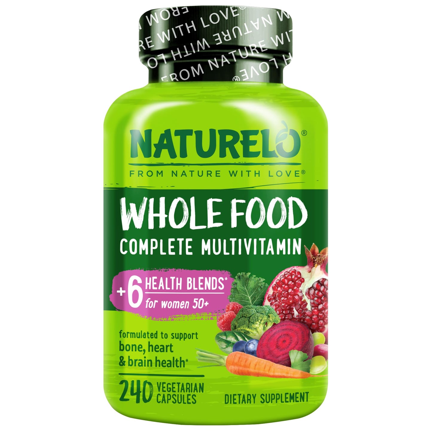 NATURELO Whole Food Multivitamin for Women 50+ (Iron Free) with Vitamins, Minerals, & Organic Extracts - Supplement for Post Menopausal Women Over 50 - No GMO - 120 Vegan Capsules
