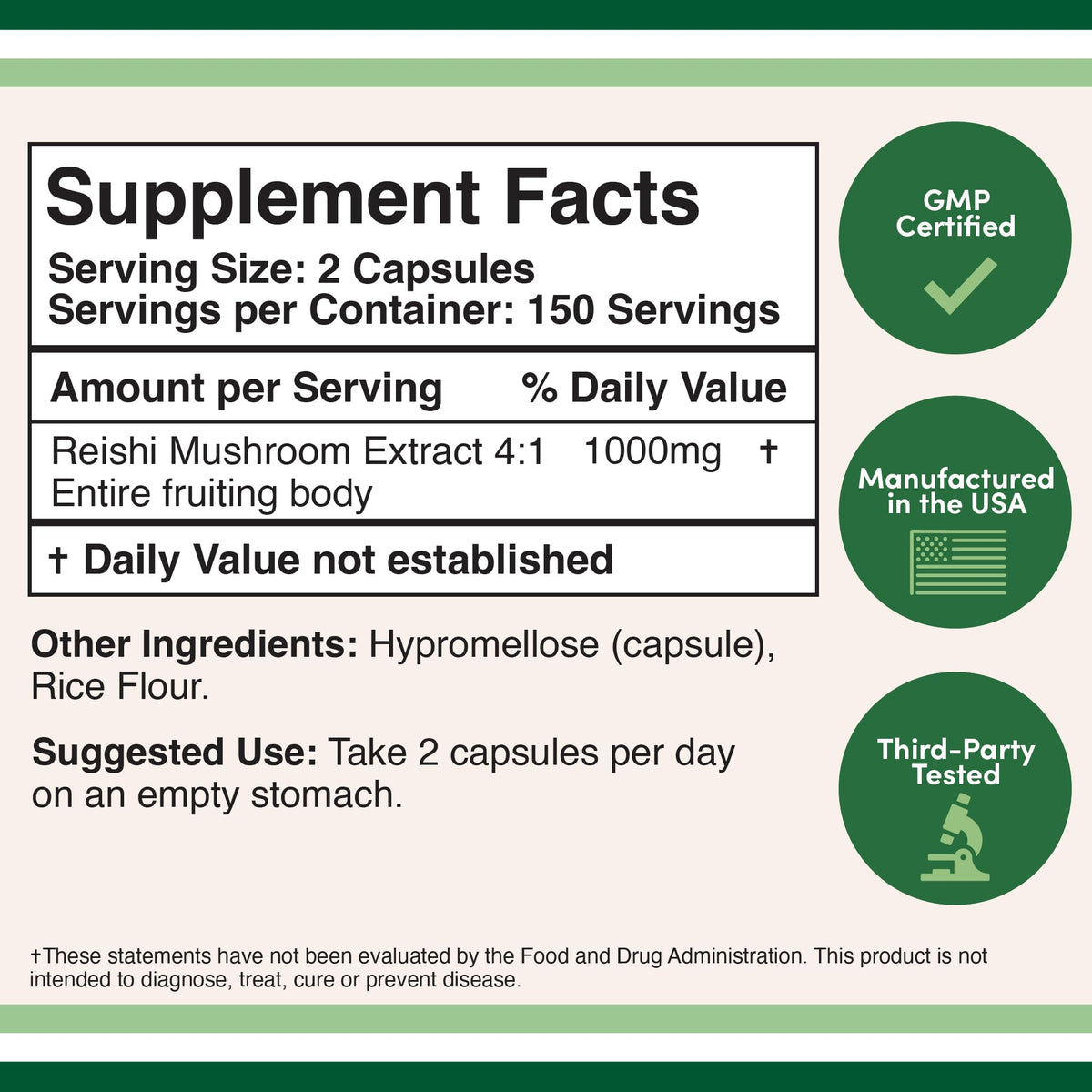 Reishi Mushroom Capsules (4:1 Ganoderma Extract, 1,000mg Red Reishi Powder Servings)
