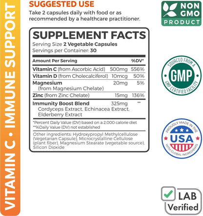 Vegan Vitamin C Gummies for Adults - Immune Support Gummies with Chewable Vitamin C 500mg per Serving for Daily and Seasonal Wellness - High Potency Non-GMO Formula - Orange Flavor (1 Month Supply)