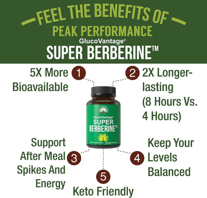 Dihydroberberine Super Berberine Supplement - GlucoVantage® 200mg Now 5X More Effective Than Regular Berberine HCL Powder Capsules. Metabolism Support Keto Friendly Plus Vegan Extract Pills