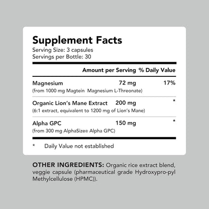 AMANDEAN Brain Supplement, Magnesium L-Threonate, Lions Mane, Alpha GPC