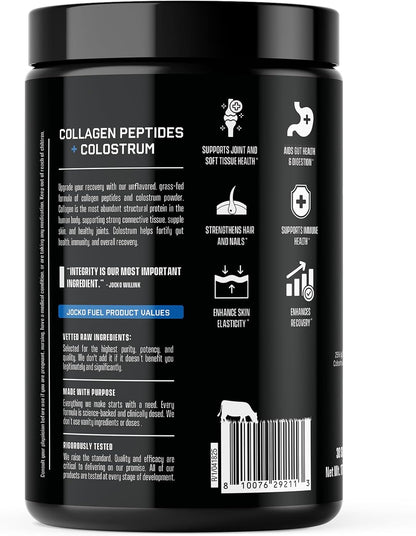 Jocko Fuel Collagen Powder with Colostrum – 15g Hydrolyzed Collagen + 2g First-Milking Colostrum – Dual Action for Gut Health, Joint Support, and Immune Defense – Recovery Supplement (30 Servings)