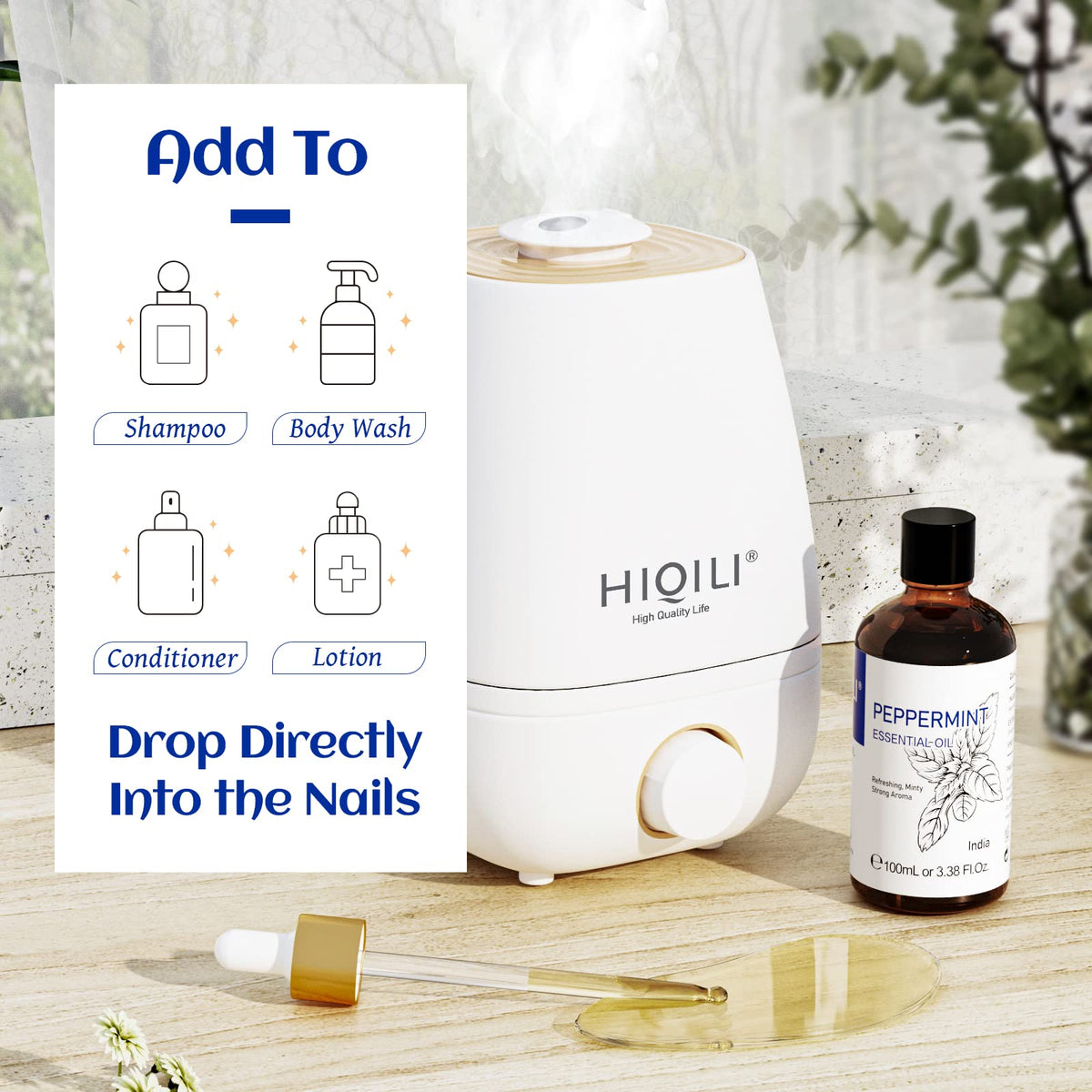 HIQILI Peppermint Oil 100ML, 100% Pure Peppermint Essential Oil Natural for Diffuser