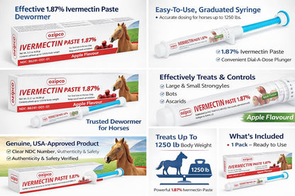 Ivermectin Horse Paste 1.87% | Apple Flavor – 6.08g Syringe for Equine Use Only Up to 1250 LB