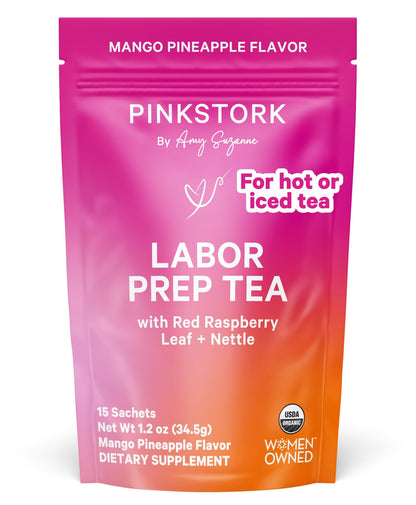 Pink Stork Organic Labor Prep Tea, Sweet Floral Flavor, 30 Cups | Red Raspberry Leadf, Chamomile + Rosehip, Caffeine-Free, Third Trimester Pregnancy, 15 Sachets