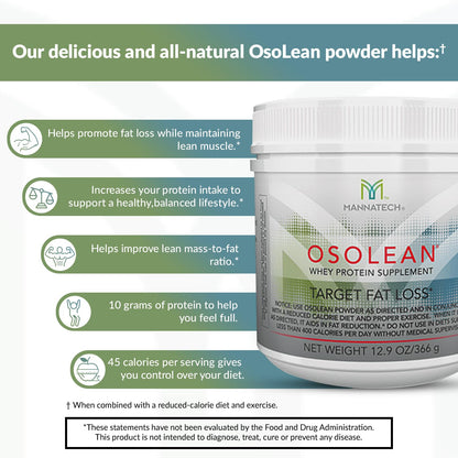 Protein Powder, Mannatech OsoLean (Canister) 12.9 oz Whey Protein Supplement, Build