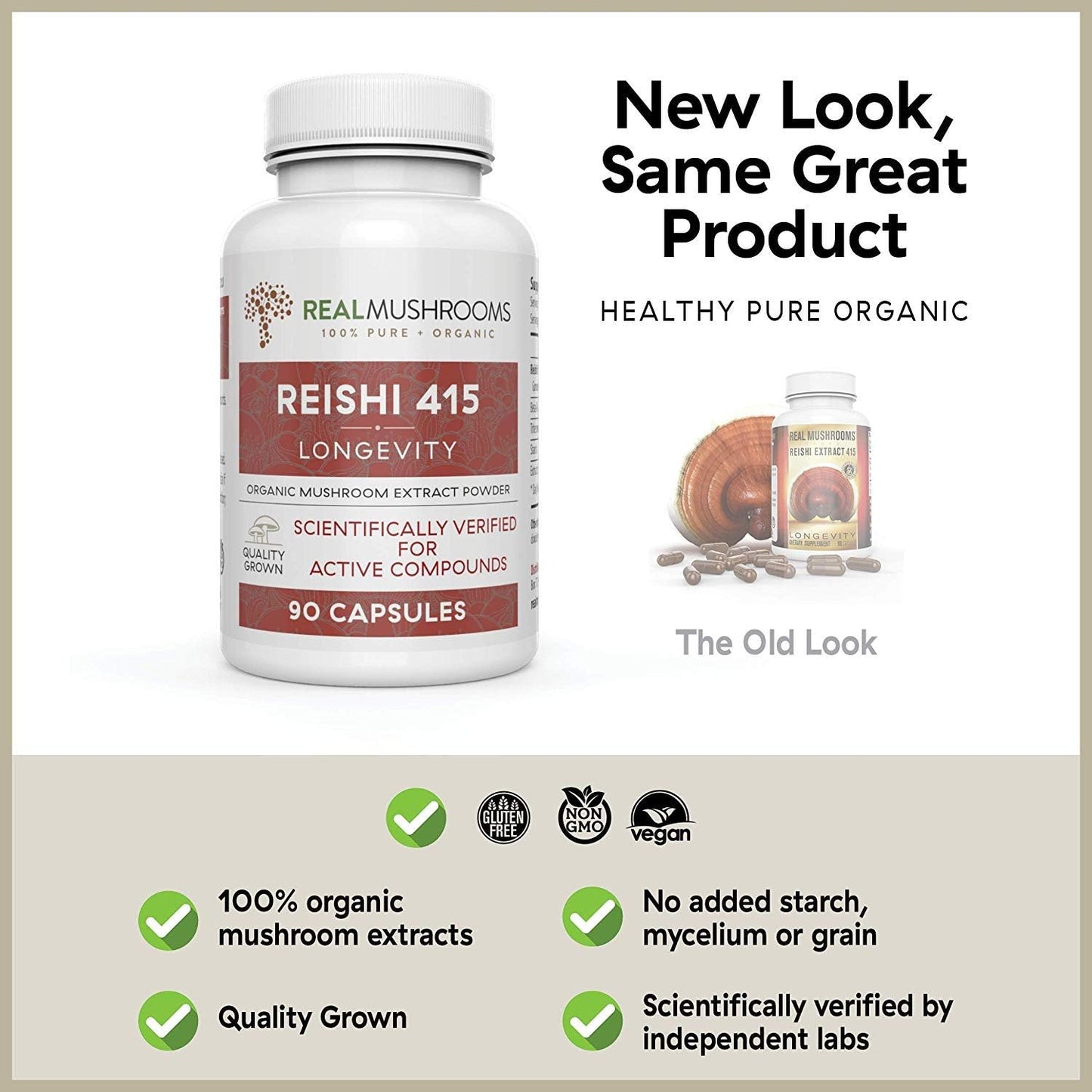Reishi 415 Longevity Capsules (90ct), Turkey Tail Mushroom Extract Immune Support (90ct), Chaga Extract Mushroom Supplement (120 caps)