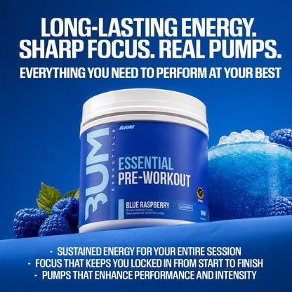 RAW Nutrition - Essential Pre - Chris Bumstead Pre Workout Formula, Sports Nutrition Pre-Workout Powders | Men & Womens Drink, Energy Powder for Working Out (Blue Raspberry)