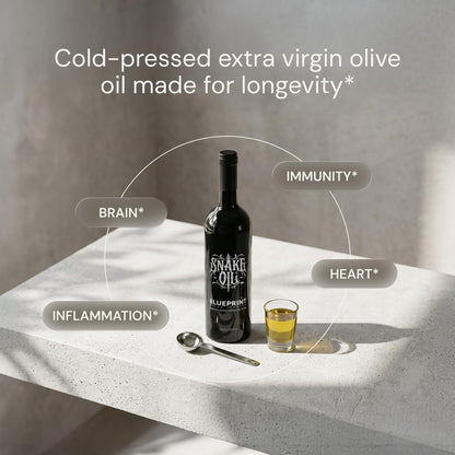 Blueprint Bryan Johnson Olive Oil – Snake Oil- High Polyphenol Extra Virgin Olive Oil (400+ mg/kg) – Cold Pressed, Early Harvest, First Cold Press EVOO – Keto, Paleo, Non-GMO – 750ml Glass Bottle