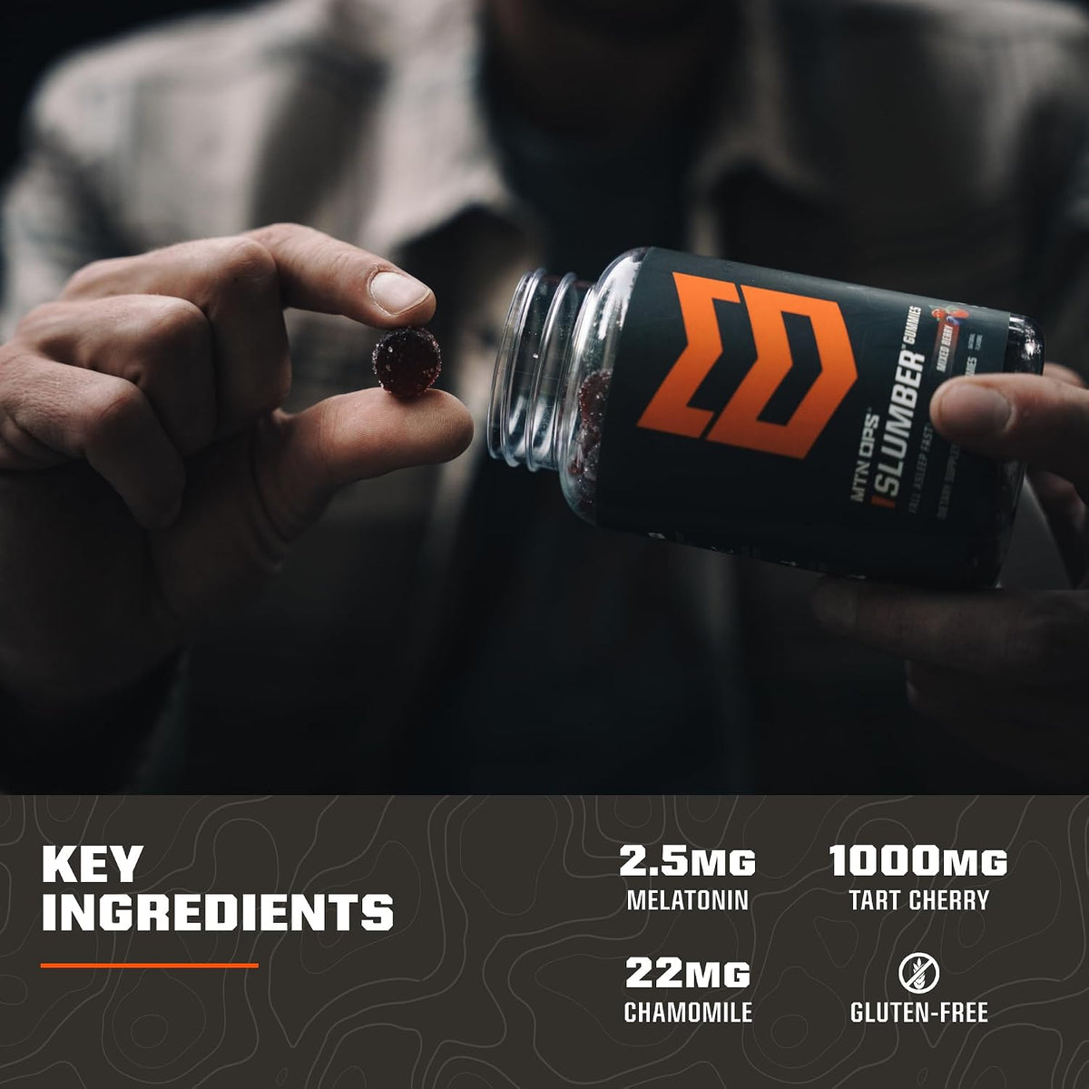 MTN OPS Slumber Gummies with Melatonin & Tart Cherry, Mixed Berry