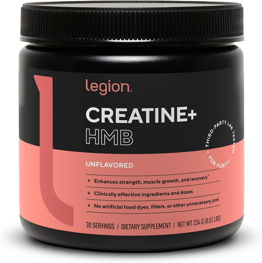 Legion Creatine HMB Powder – Micronized Creatine Monohydrate 5g with myHMB 2.5g – Unflavored Sports Nutrition Powder for Strength Training, Performance Support, and Post-Workout Recovery – 30 Servings