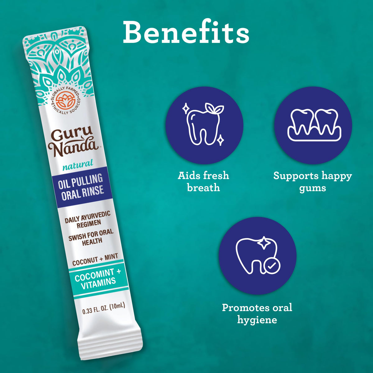 GuruNanda Coconut Oil Pulling Travel Mouthwash-7 Sachets, Travel Essentials