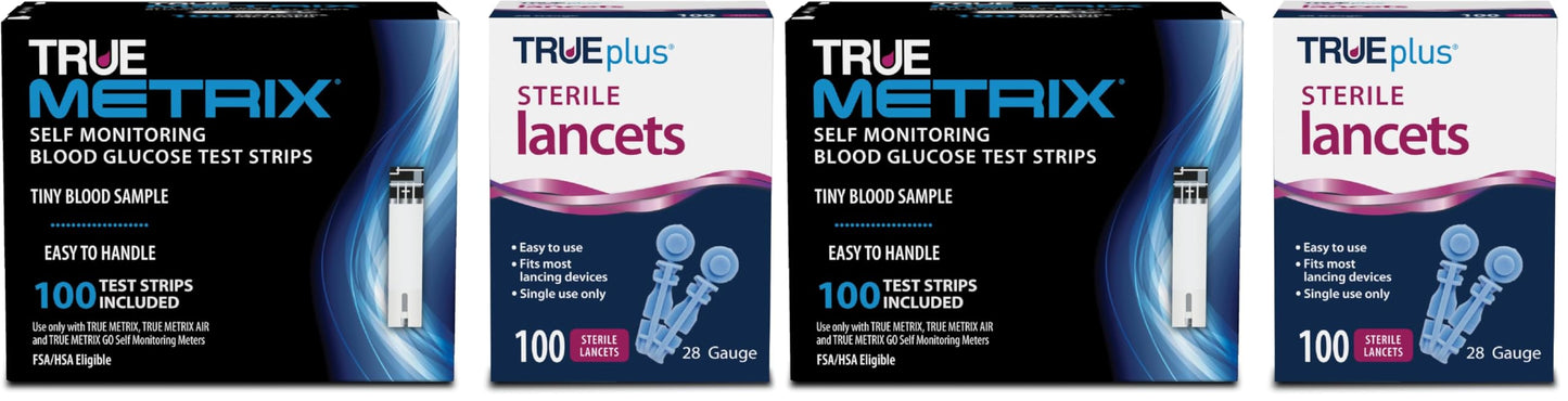 TRUE METRIX Glucose Test Strips 100 Count, TRUEplus 30G Lancets 100 Count | Blood Glucose Test Strips and Lancets, Compatible with TRUE METRIX Family of Self Monitoring Blood Glucose Meters