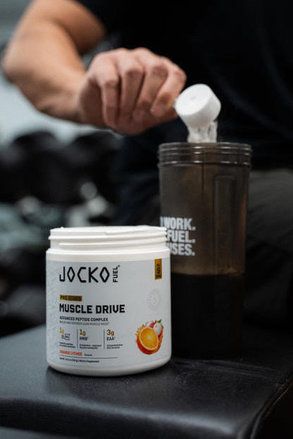 Jocko Fuel Muscle Drive Pro Series, Mango Passionfruit, HMB, Di-Leucine, EAAs, Protects Lean Muscle Mass & Breakdown, Aids Recovery, Natural Appetite Suppressant, No Bloat, Zero Sugar, 30 Servings