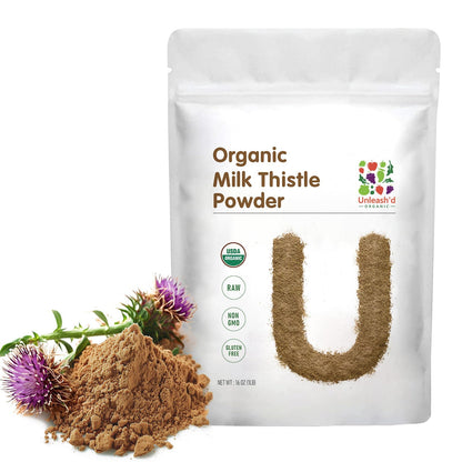 Unleash’d Organic Milk Thistle Powder 16oz – 100% Pure, Rich in Silymarin & Antioxidants, Supports Liver and Immune Health