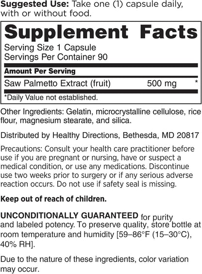 DOCTORS' PREFERRED Saw Palmetto for Men and Women Extract Supplement — 500 mg/Serving | 90 Capsules
